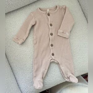 Organic Cotton Pink & Cream Striped Waffle Footie - Size 3-6M